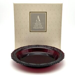 Avon 1876 Cape Cod Collection Pie Plate Server Ruby Red Glass 1992 NIB